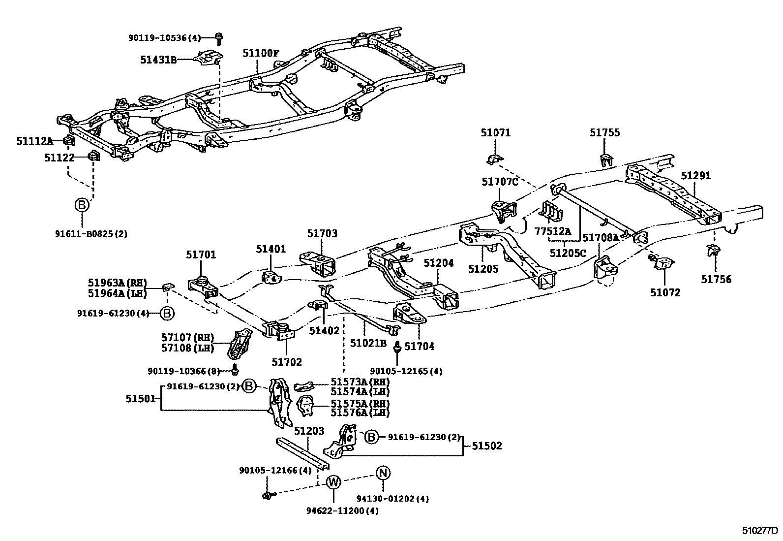 Toyota HILUX 车架 EPC diagram — 510277D