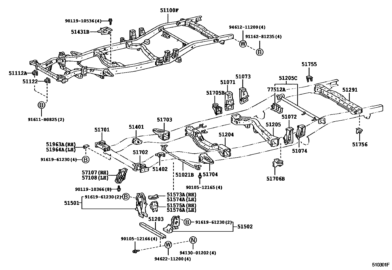 Toyota HILUX 车架 EPC diagram — 510301F