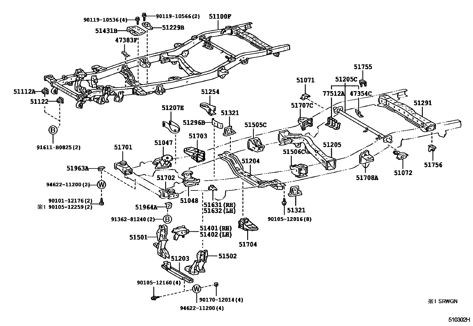 Toyota HILUX 车架 EPC diagram — 510302H