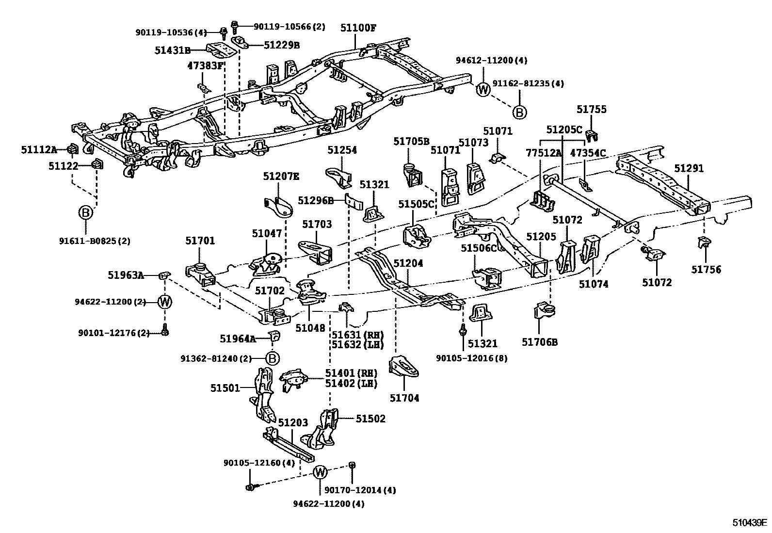 Toyota HILUX 车架 EPC diagram — 510439E