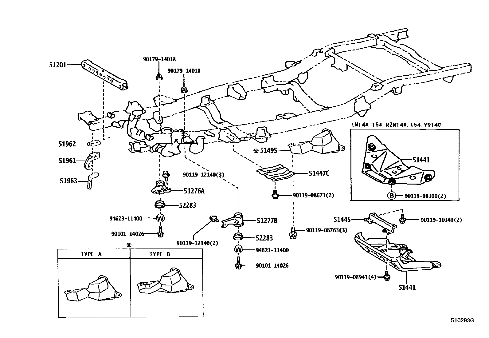 Toyota HILUX 悬架横梁和发动机底罩 EPC diagram — 510293G