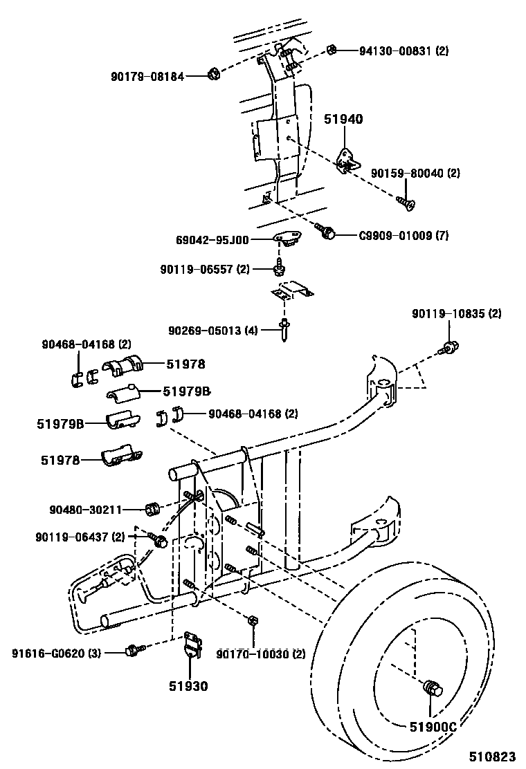 Toyota HILUX Spare tire rack EPC diagram — 510823
