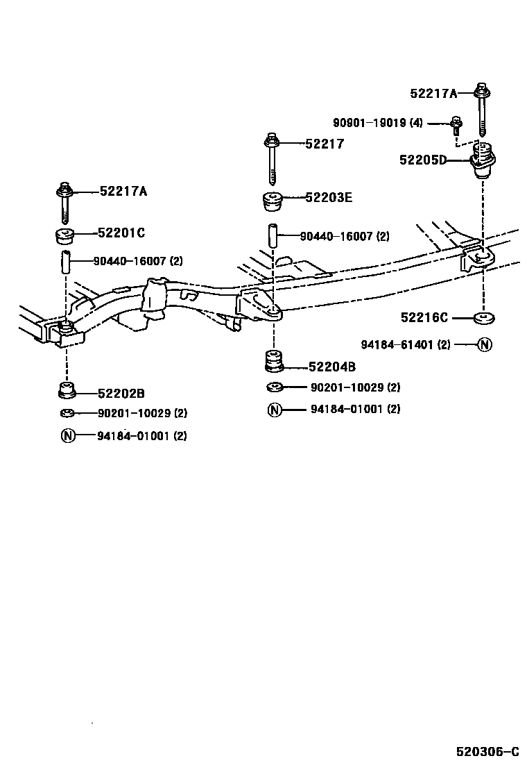 Toyota HILUX 驾驶室悬置和车身悬置 EPC diagram — 520306C