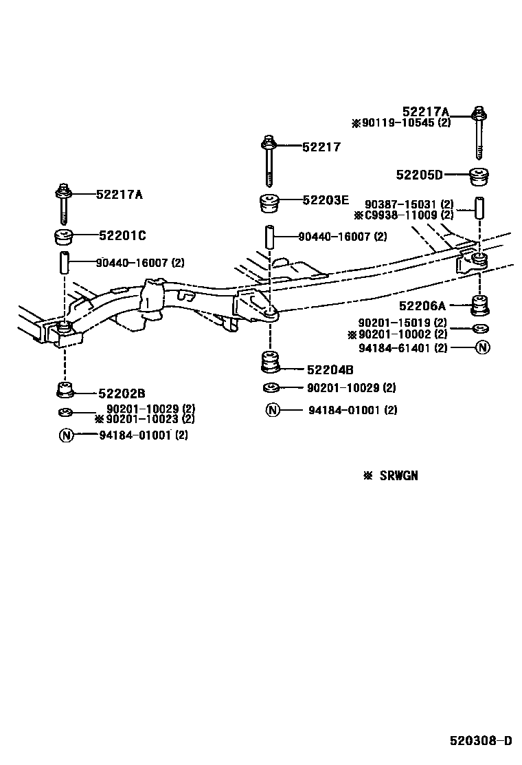 Toyota HILUX 驾驶室悬置和车身悬置 EPC diagram — 520308D