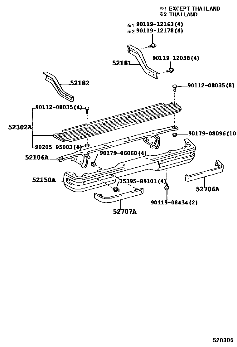 Toyota HILUX 后保险杠及附件 EPC diagram — 520305C