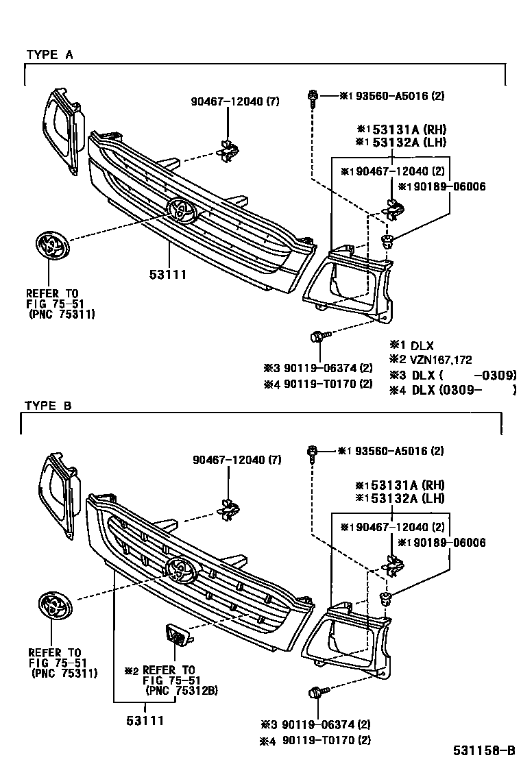 Toyota HILUX radiator grille EPC diagram — 531158B