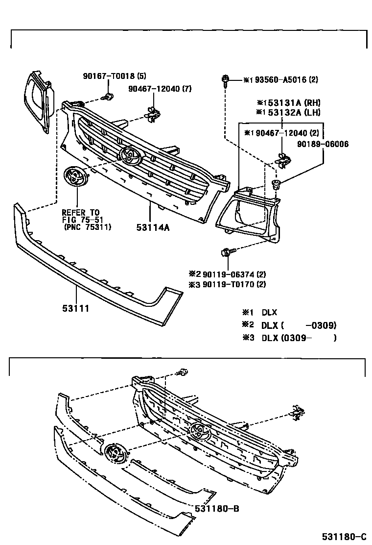 Toyota HILUX radiator grille EPC diagram — 531180C