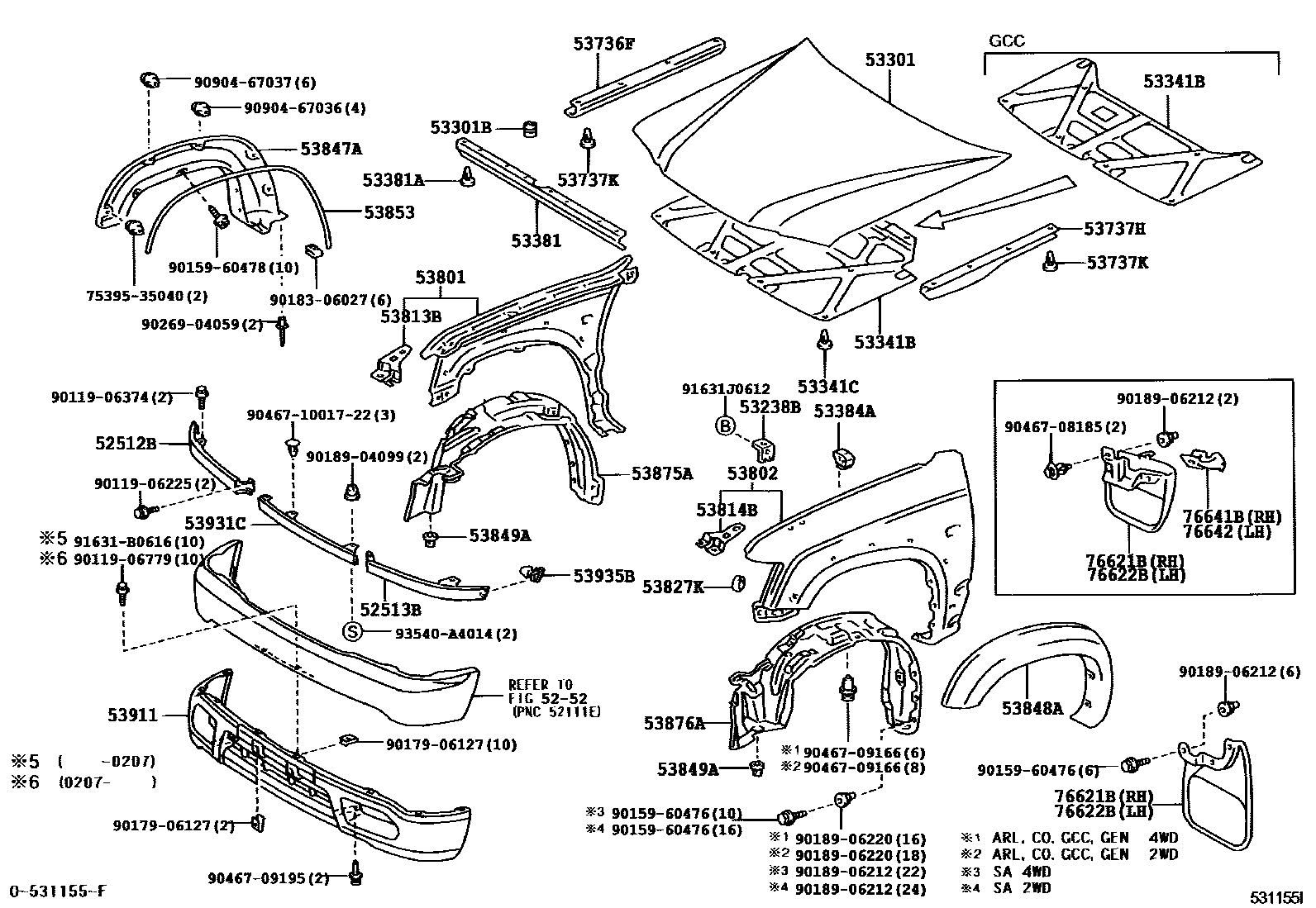 Toyota HILUX 发动机盖和前翼子板 EPC diagram — 531155I