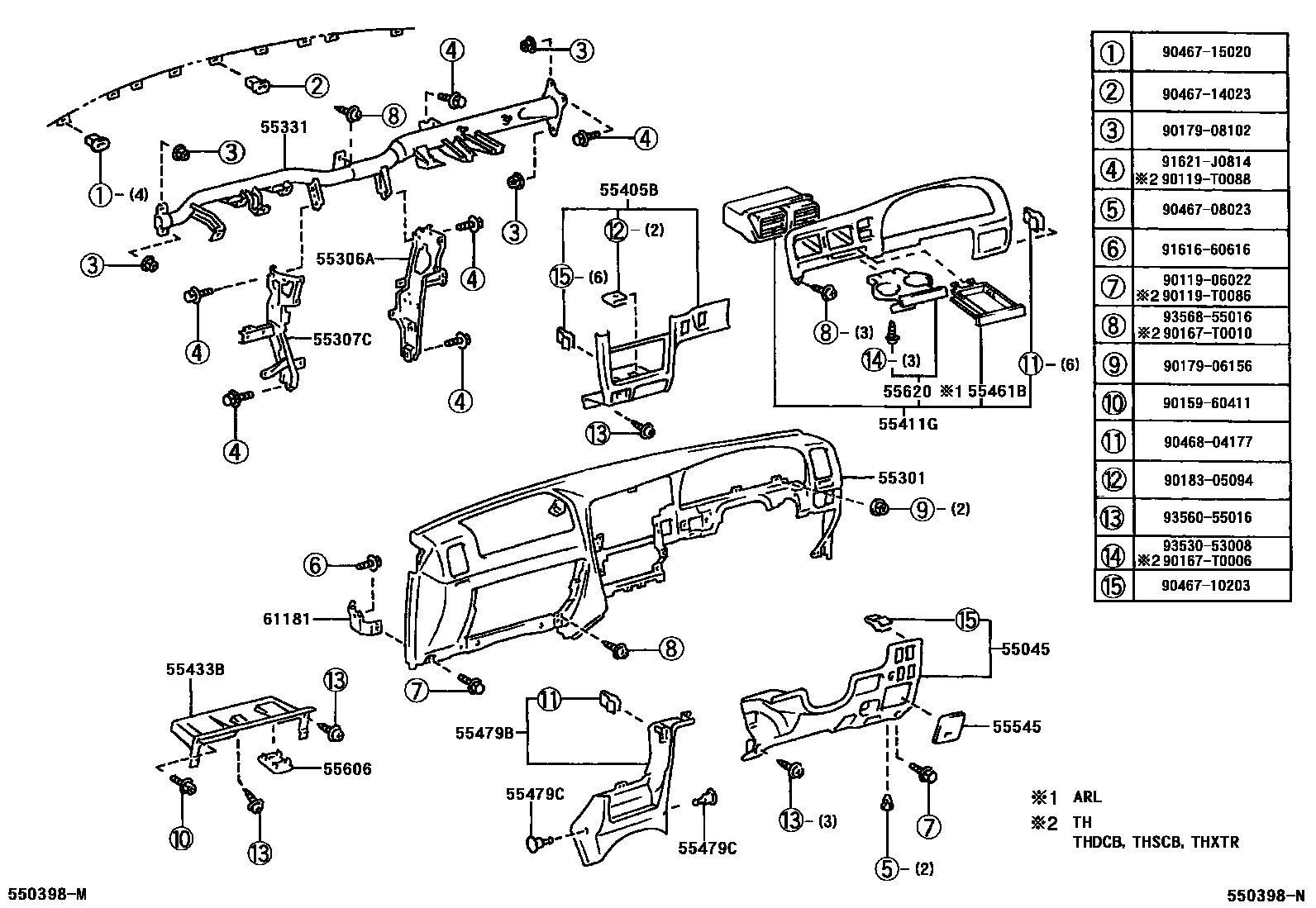 Toyota HILUX 仪表板和手套箱 EPC diagram — 550398N