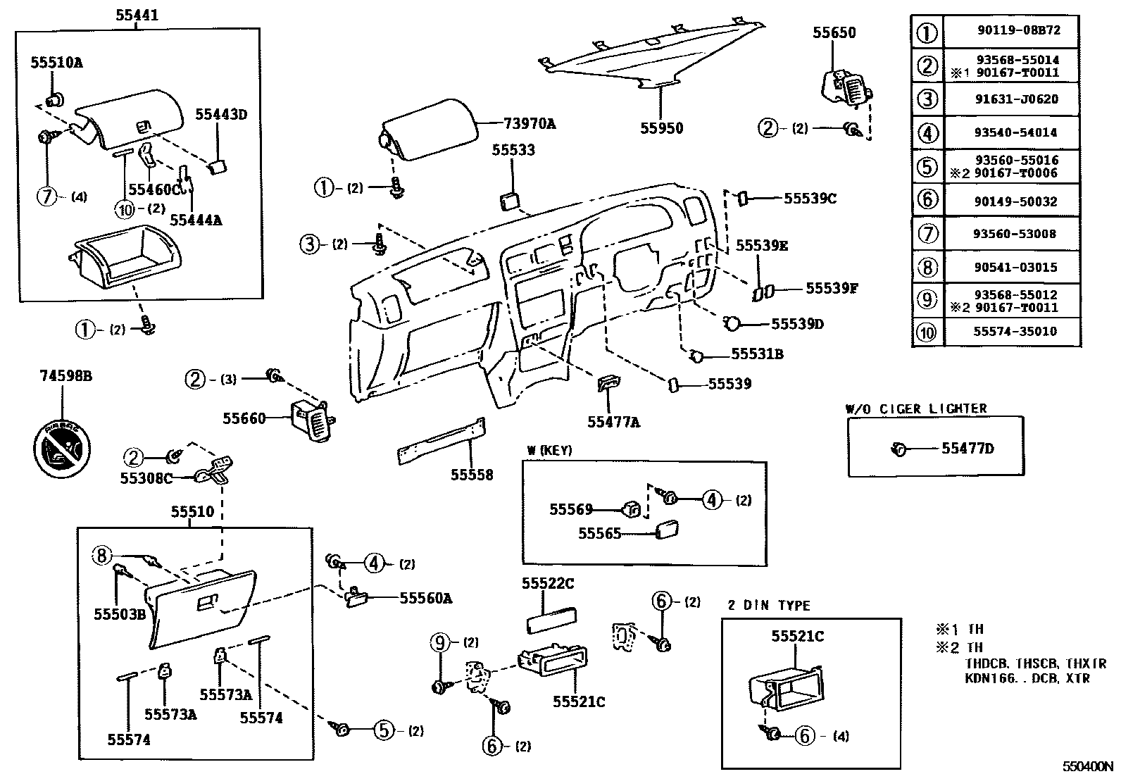 Toyota HILUX 仪表板和手套箱 EPC diagram — 550400N