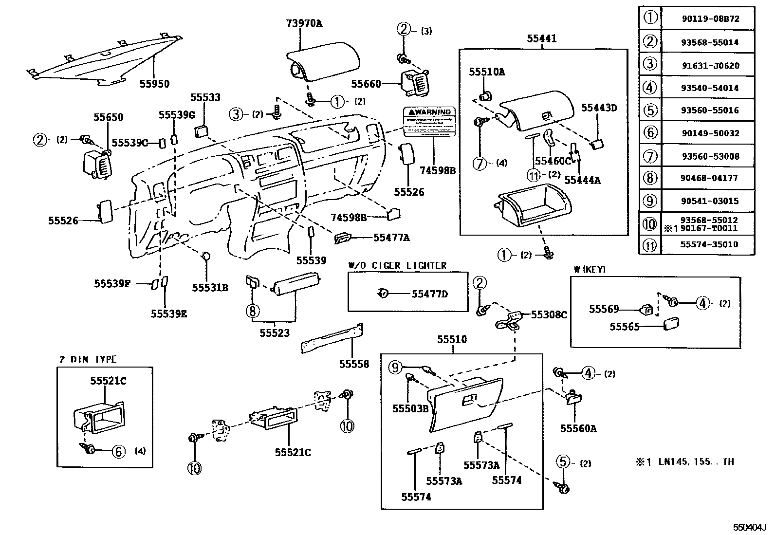 Toyota HILUX 仪表板和手套箱 EPC diagram — 550404J