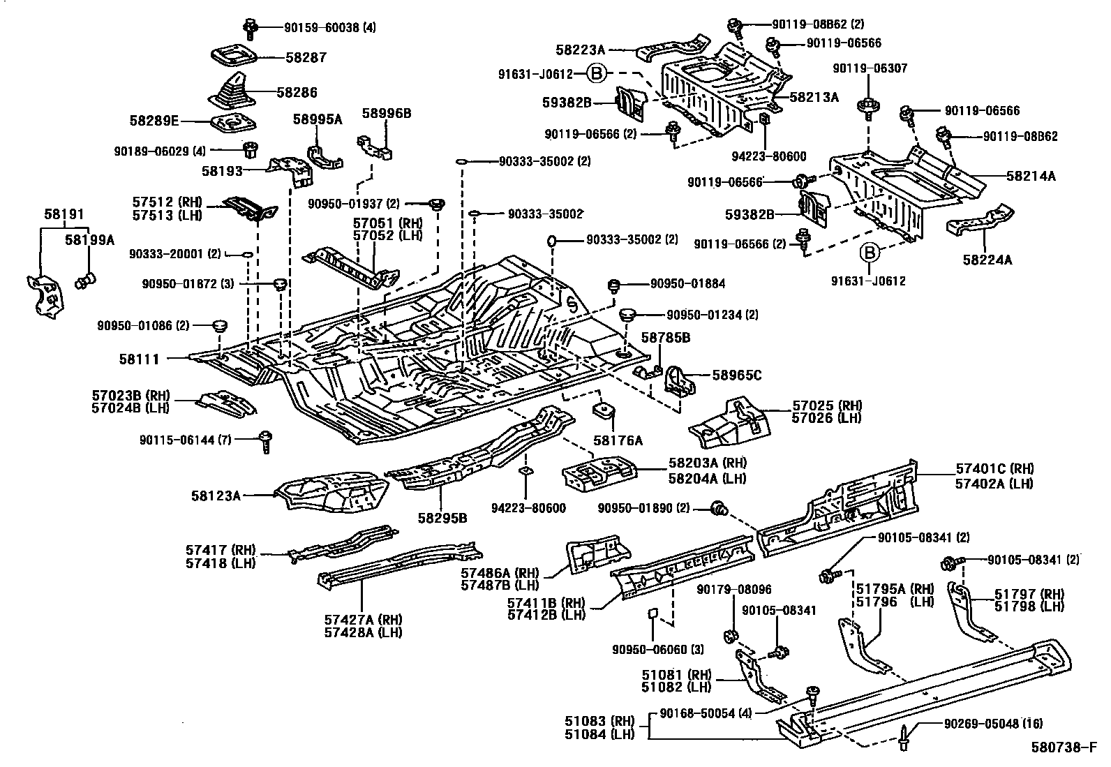Toyota HILUX 前地板和前地板梁 EPC diagram — 580738F