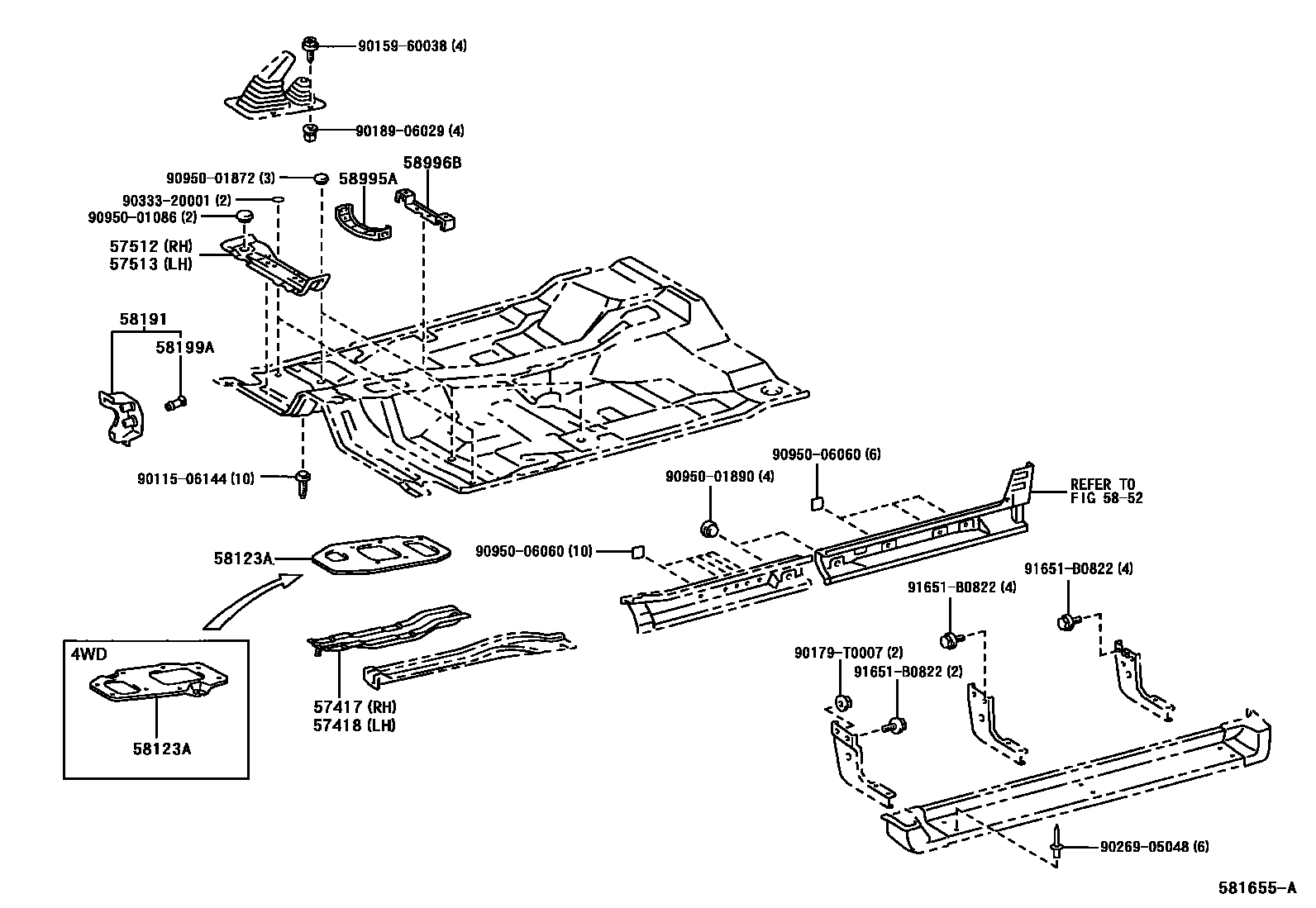 Toyota HILUX 前地板和前地板梁 EPC diagram — 581655A