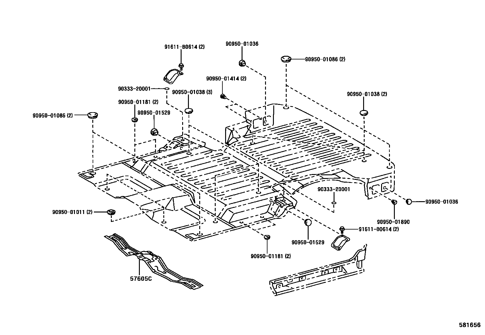 Toyota HILUX 后地板和后地板梁 EPC diagram — 581656