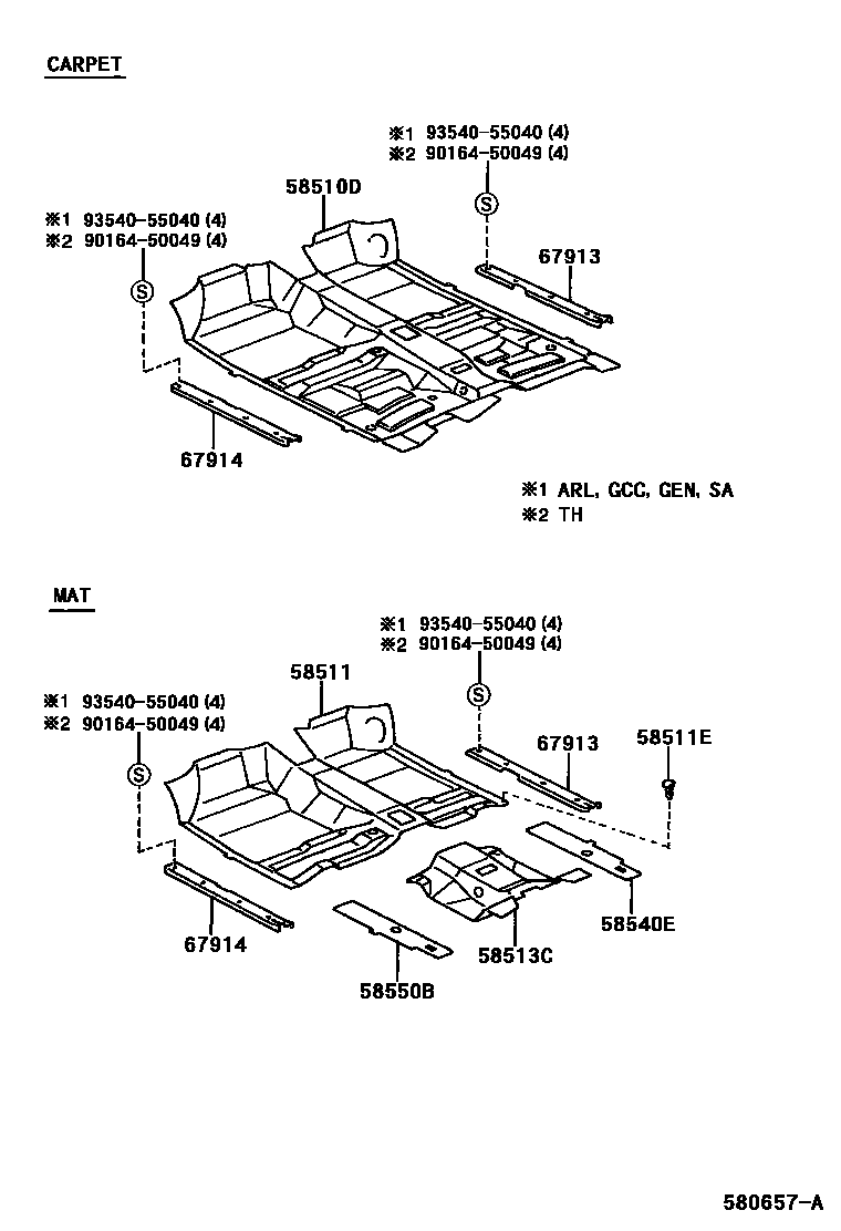 Toyota HILUX 地板垫和消声垫 EPC diagram — 580657A