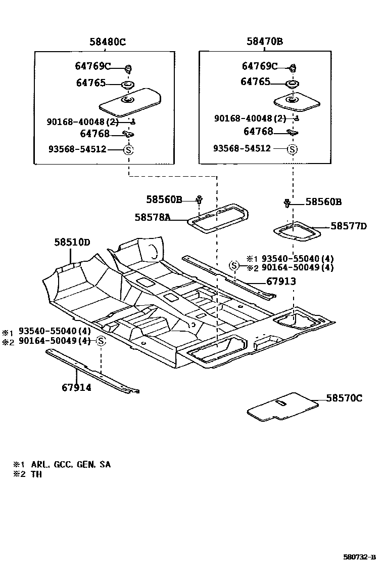 Toyota HILUX 地板垫和消声垫 EPC diagram — 580732B