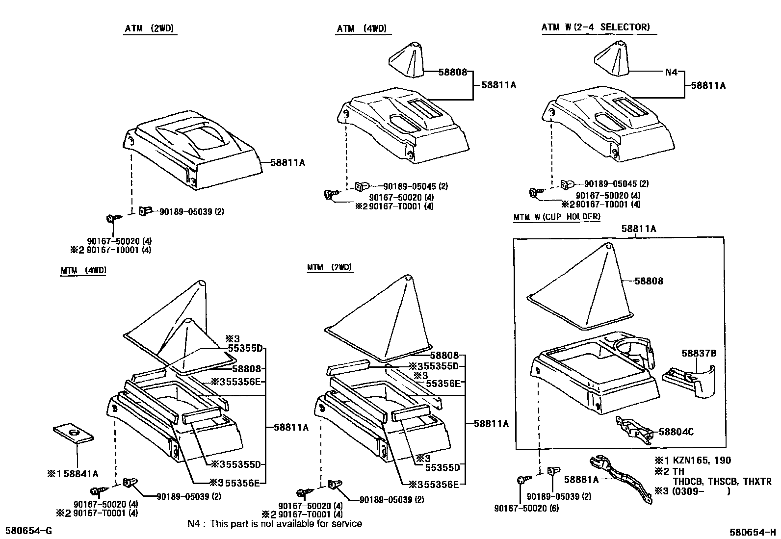 Toyota HILUX 中央扶手箱和支架 EPC diagram — 580654H