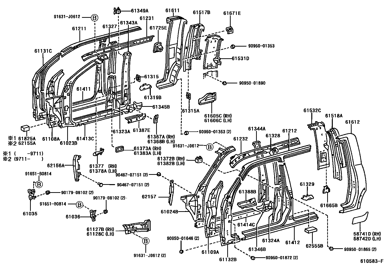 Toyota HILUX 侧梁 EPC diagram — 610583F
