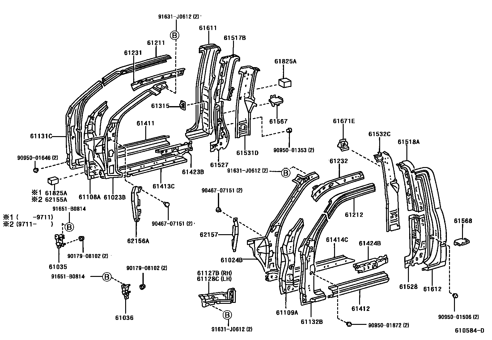 Toyota HILUX 侧梁 EPC diagram — 610584D