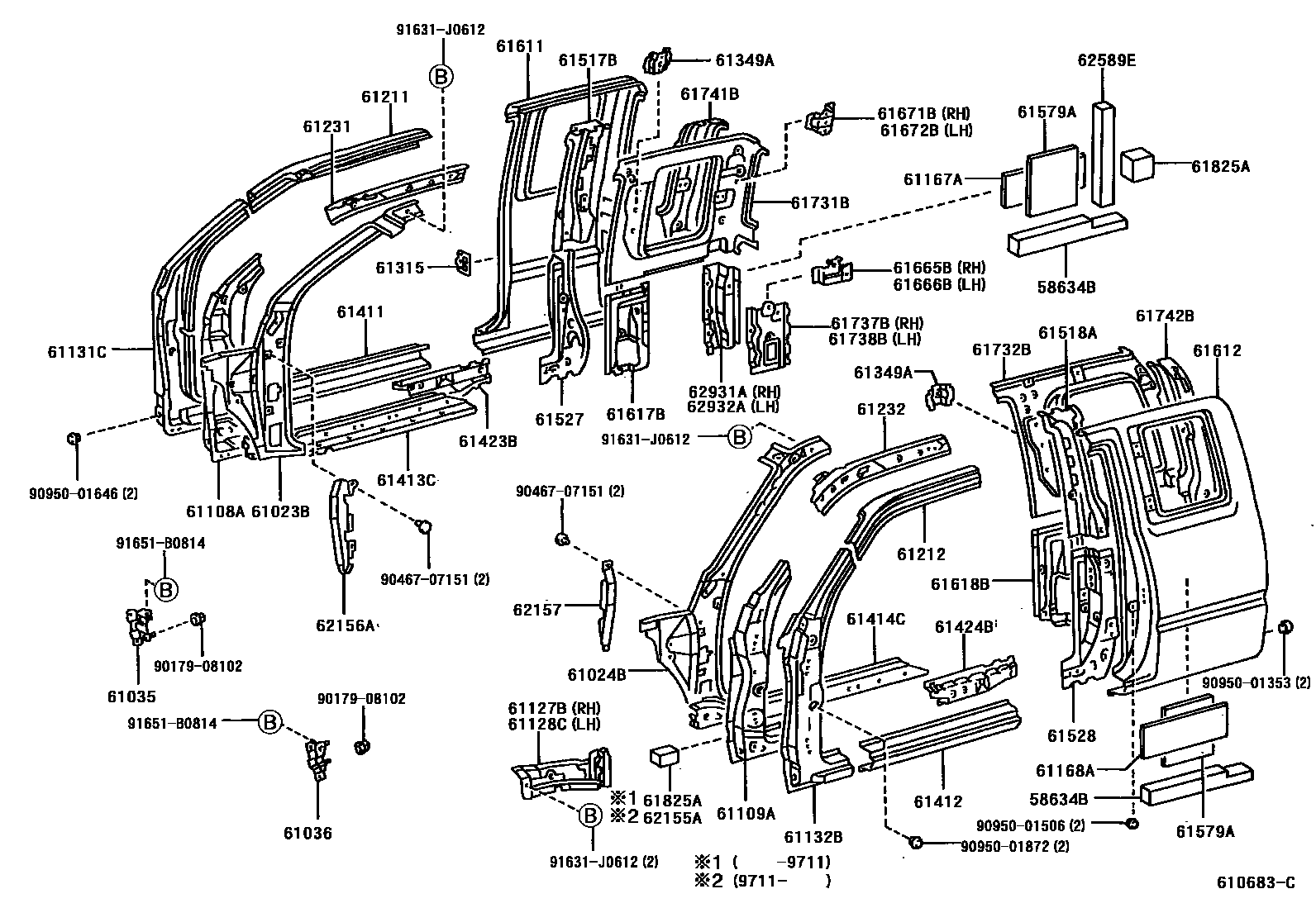 Toyota HILUX 侧梁 EPC diagram — 610683C