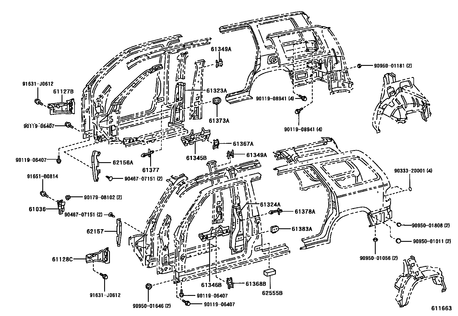 Toyota HILUX 侧梁 EPC diagram — 611663