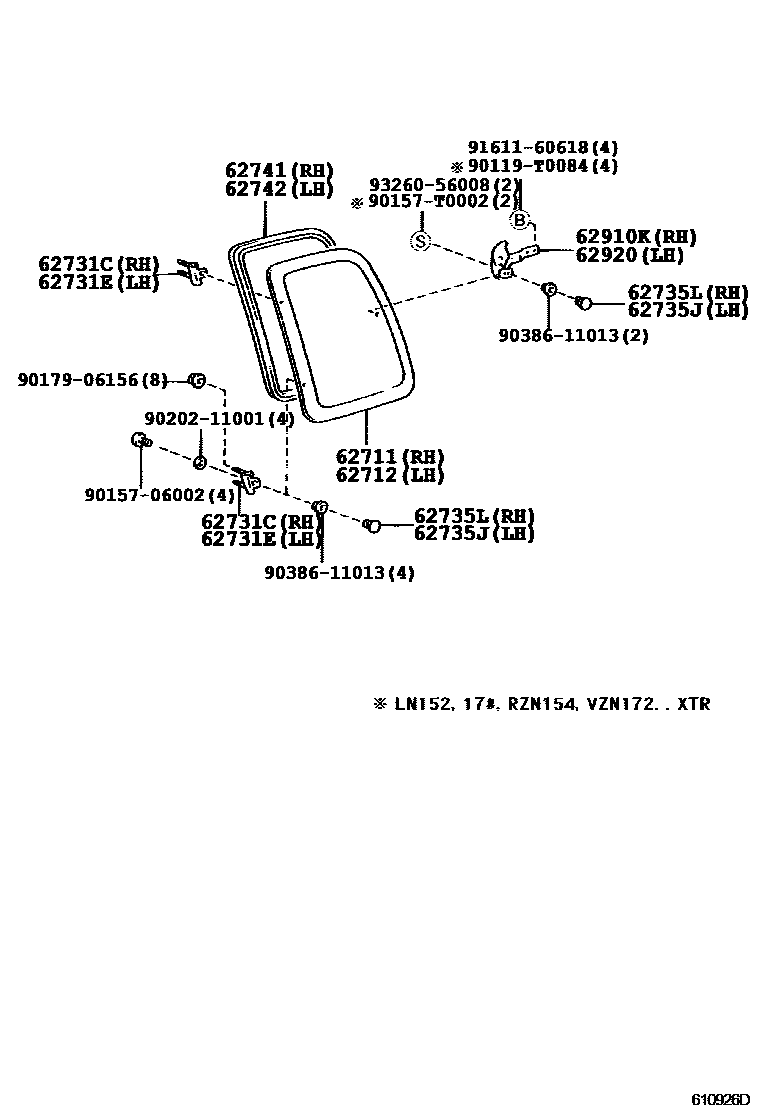Toyota HILUX 侧窗 EPC diagram — 610926D