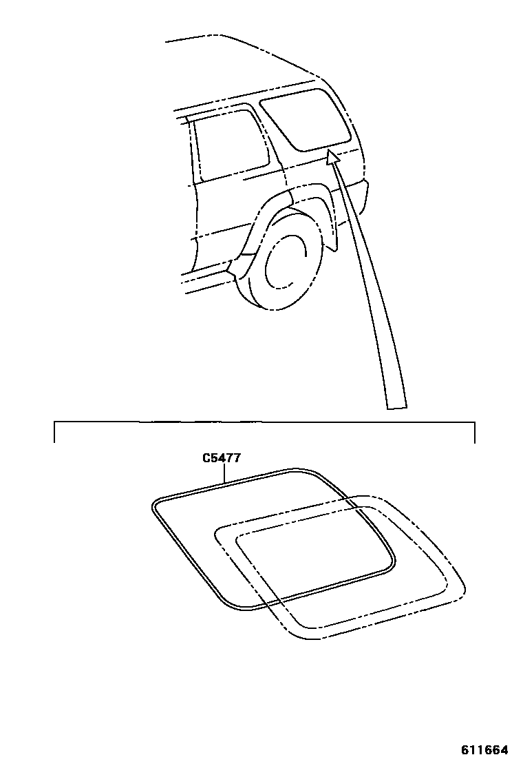 Toyota HILUX 侧窗 EPC diagram — 611664