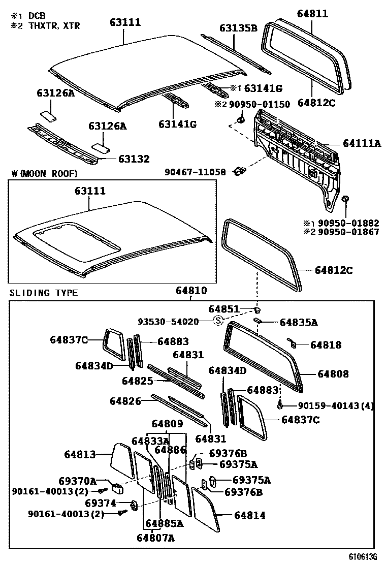Toyota HILUX 天窗板和背板 EPC diagram — 610613G