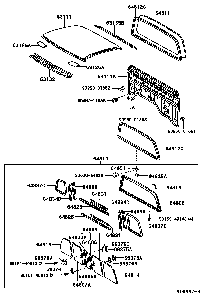 Toyota HILUX 天窗板和背板 EPC diagram — 610687B