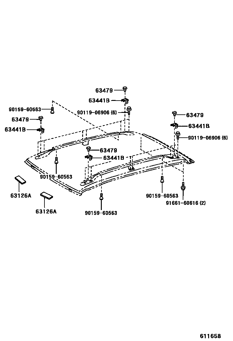 Toyota HILUX 天窗板和背板 EPC diagram — 611658