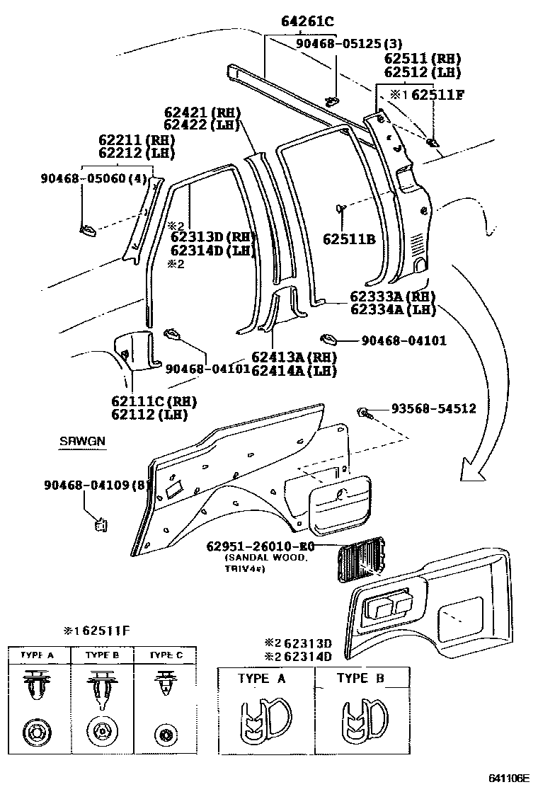 Toyota HILUX 车内装饰板 EPC diagram — 641106E