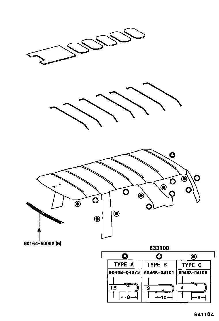 Toyota HILUX 车顶内衬和消声垫 EPC diagram — 641104