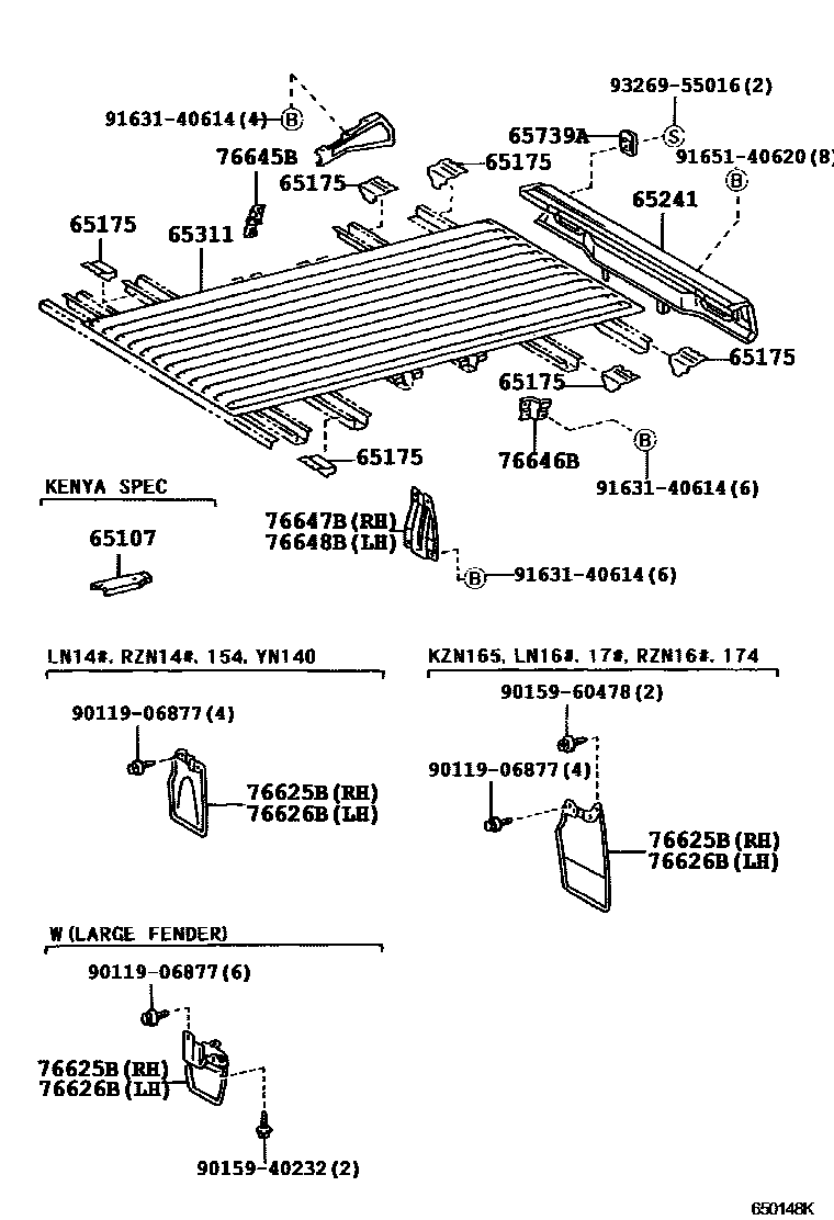 Toyota HILUX 后车身地板和翼子板 EPC diagram — 650148K