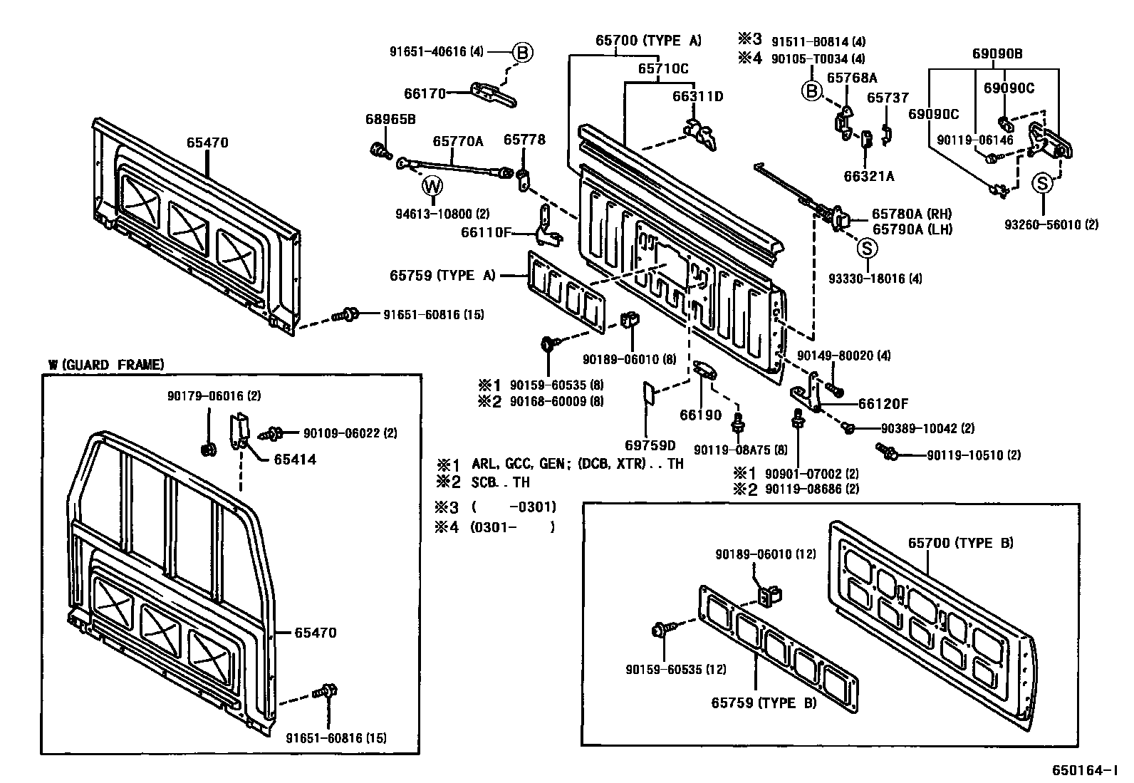 Toyota HILUX 后车身防护架和背门 EPC diagram — 650164I