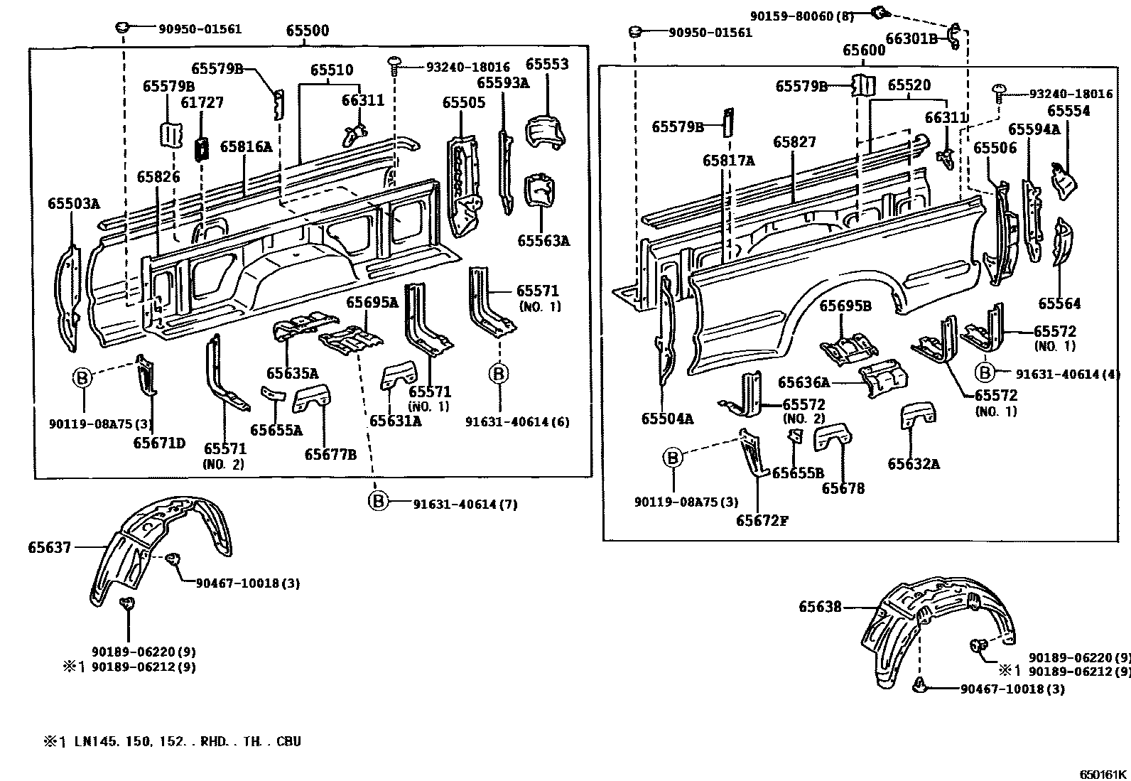 Toyota HILUX 后车身侧面板 EPC diagram — 650161K