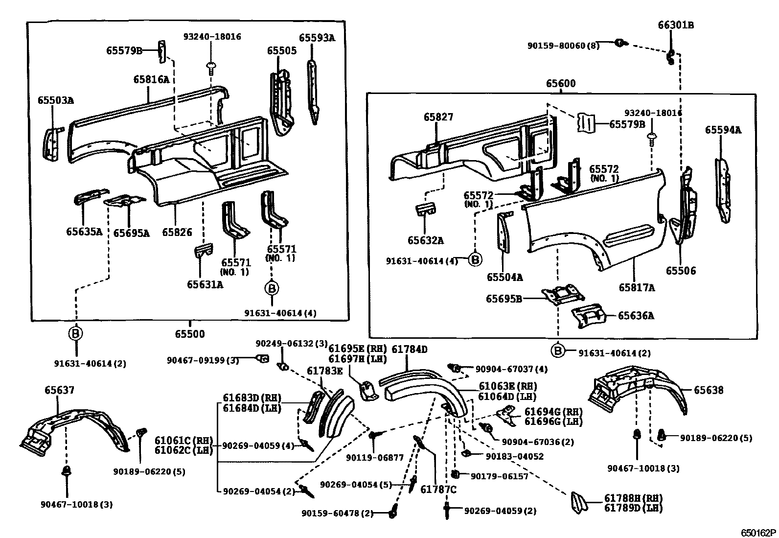 Toyota HILUX 后车身侧面板 EPC diagram — 650162P