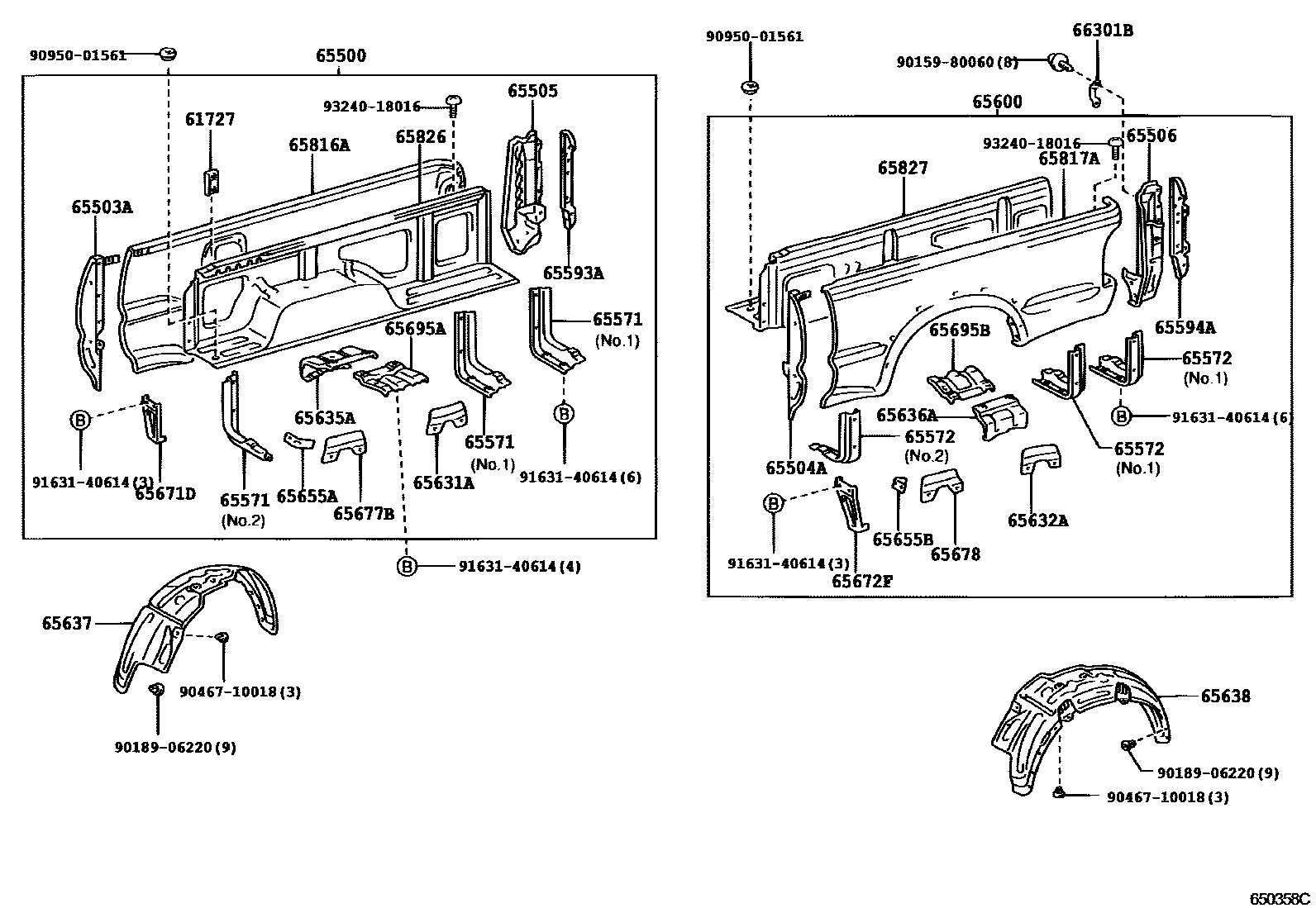 Toyota HILUX 后车身侧面板 EPC diagram — 650358C