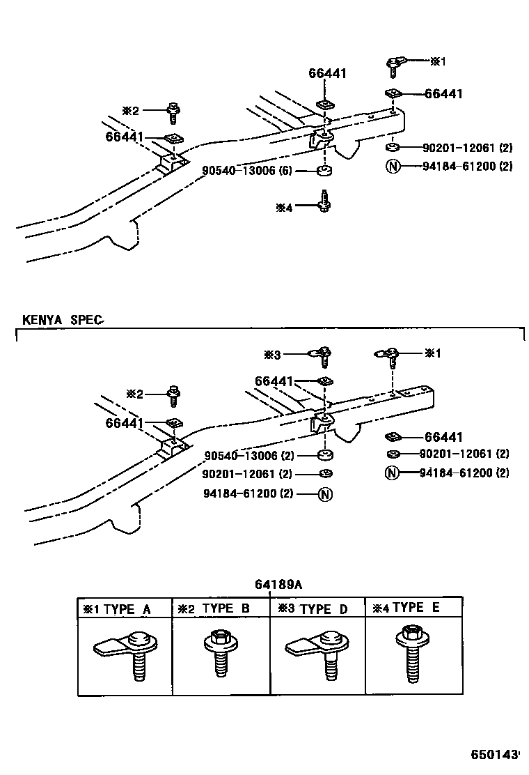 Toyota HILUX 后车身悬置 EPC diagram — 650143