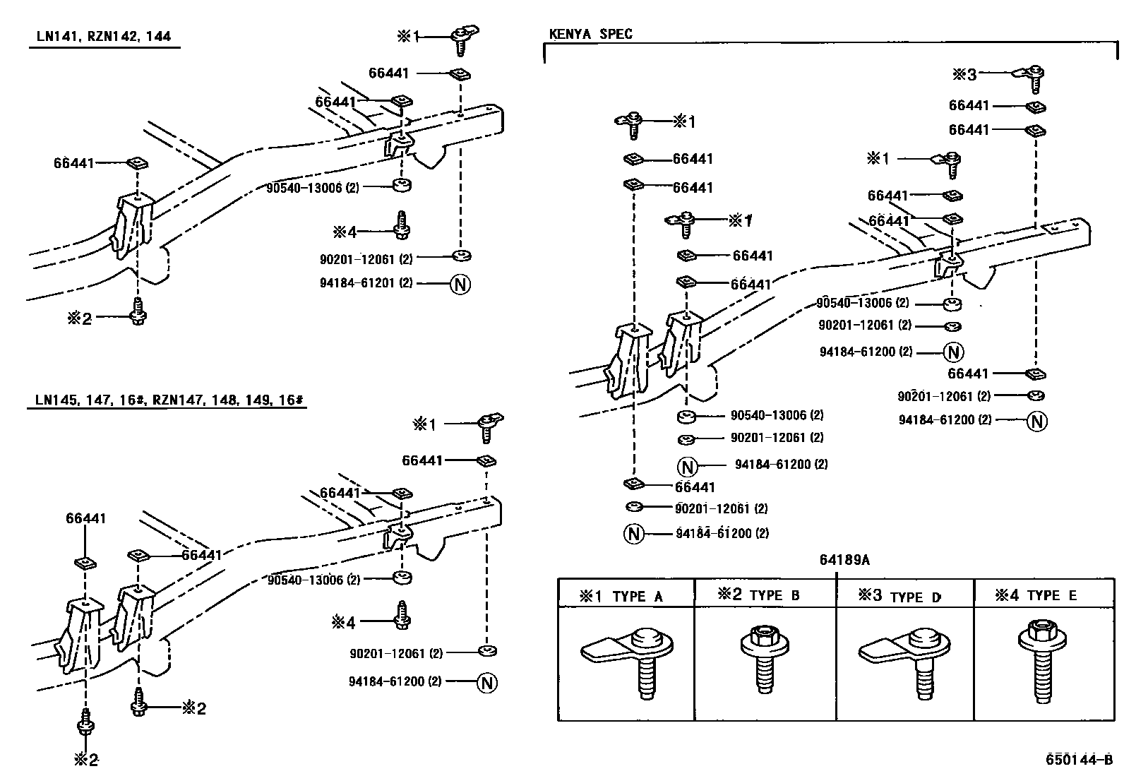 Toyota HILUX 后车身悬置 EPC diagram — 650144B