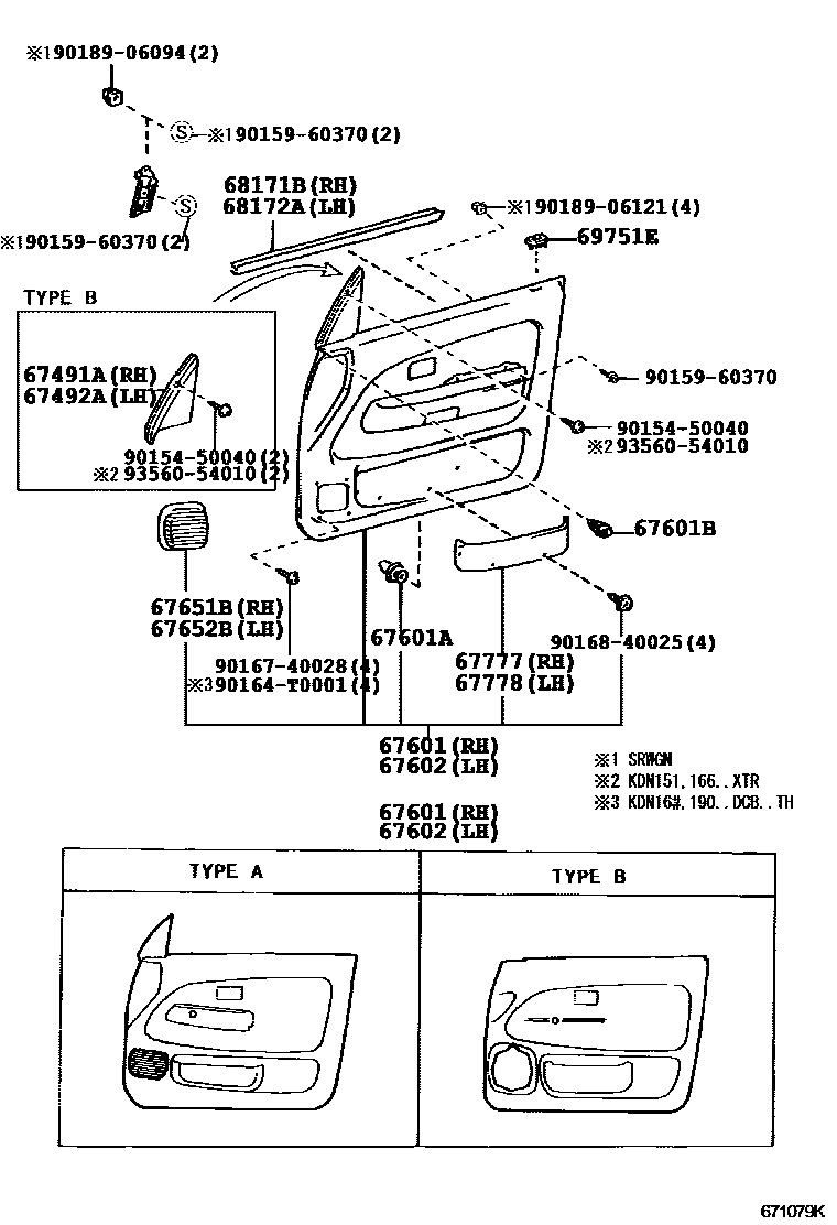 Toyota HILUX 前门板和前门玻璃 EPC diagram — 671079L