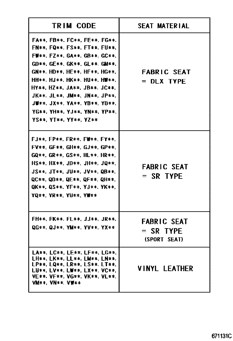 Toyota HILUX 前门板和前门玻璃 EPC diagram — 671131C