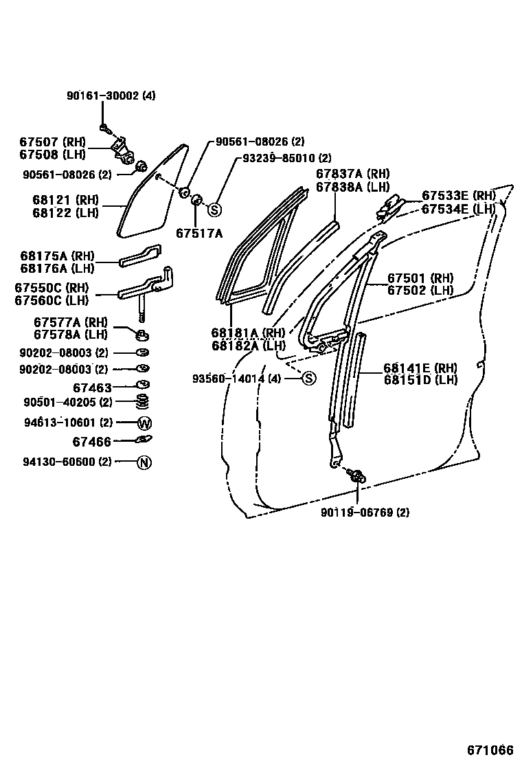 Toyota HILUX 前门通风车窗 EPC diagram — 671066