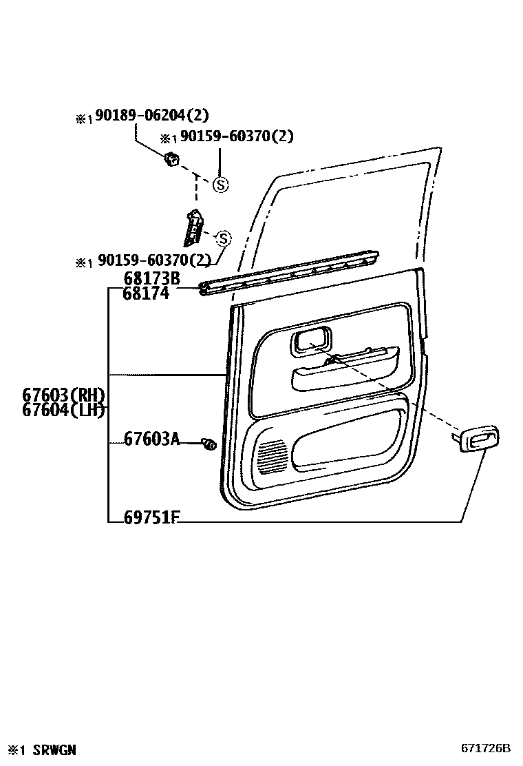 Toyota HILUX 后门板和后门玻璃 EPC diagram — 671726B