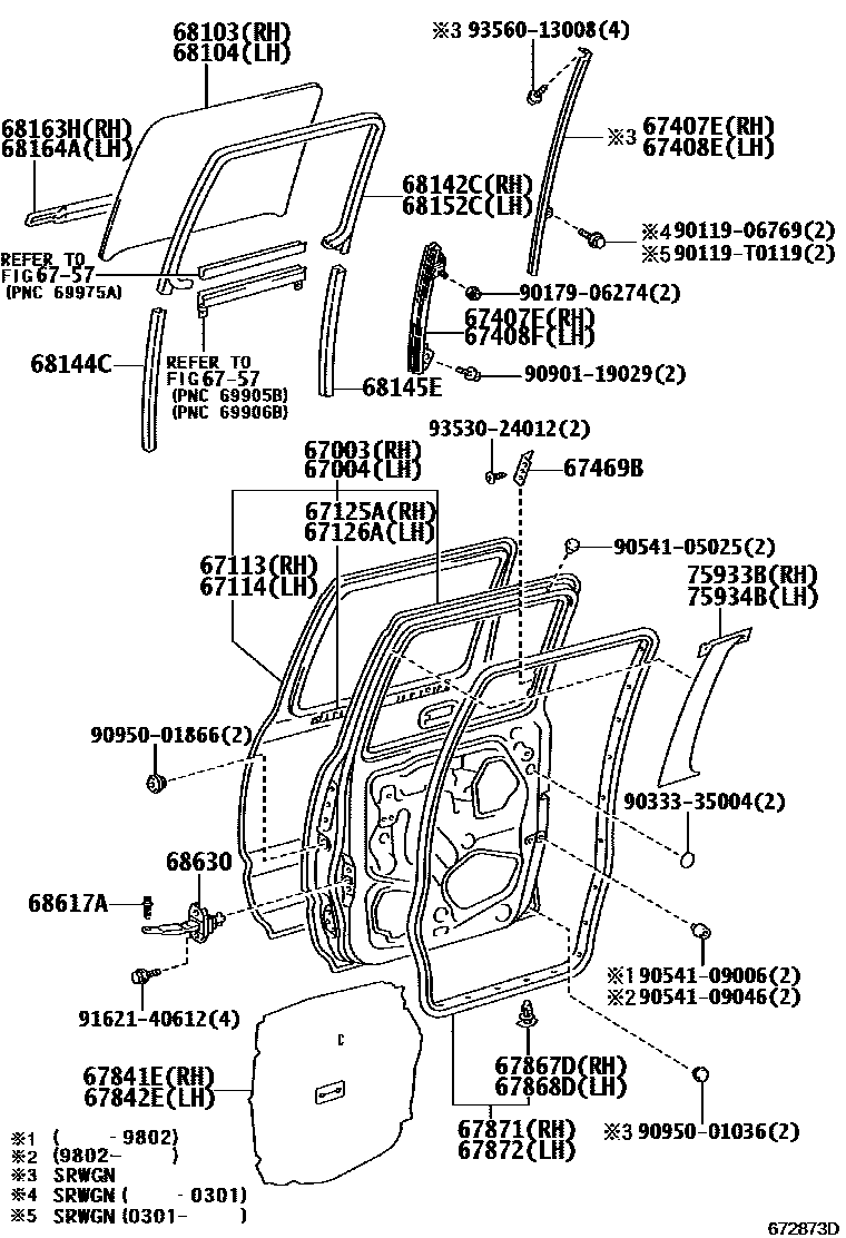 Toyota HILUX 后门板和后门玻璃 EPC diagram — 672873D