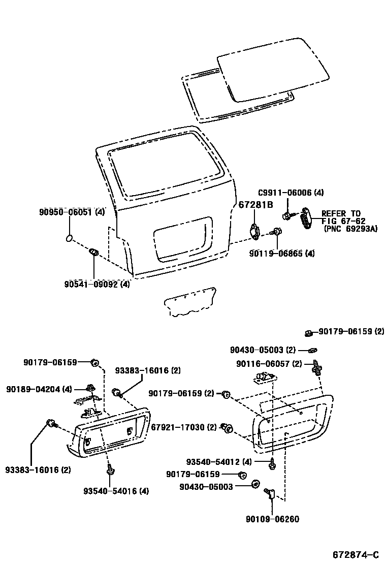 Toyota HILUX 背门板和背门玻璃 EPC diagram — 672874C