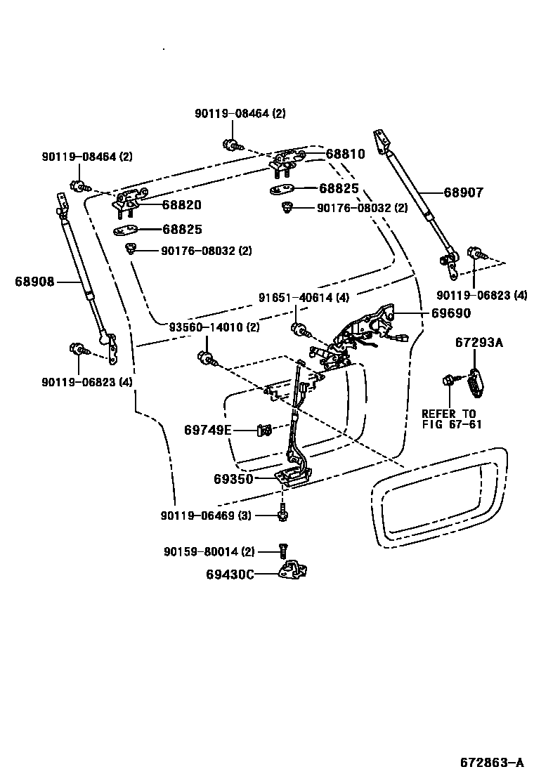 Toyota HILUX 背门锁和合页 EPC diagram — 672863A