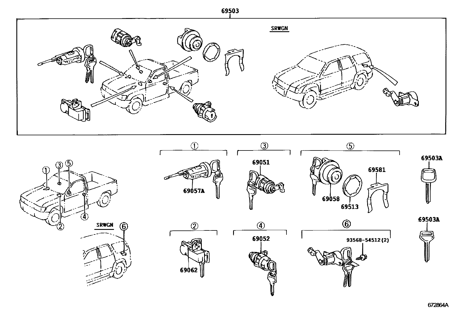 Toyota HILUX 锁芯组件 EPC diagram — 672864A