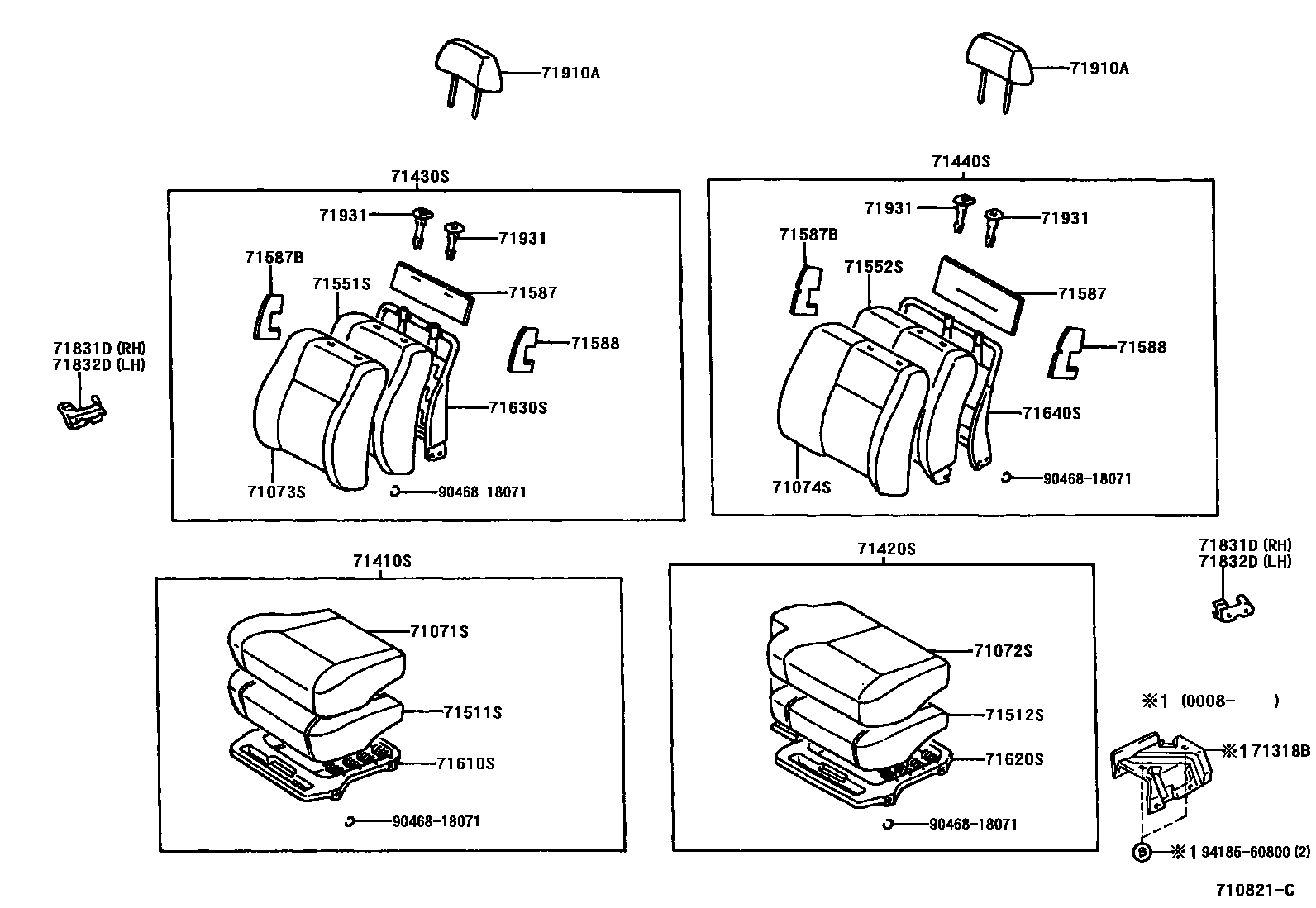 Toyota HILUX 座椅和座椅滑轨 EPC diagram — 710821C