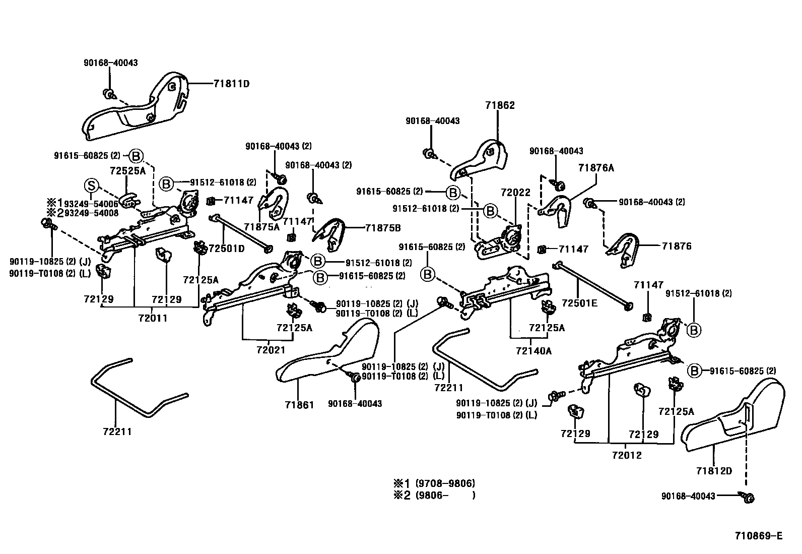 Toyota HILUX 座椅和座椅滑轨 EPC diagram — 710869E