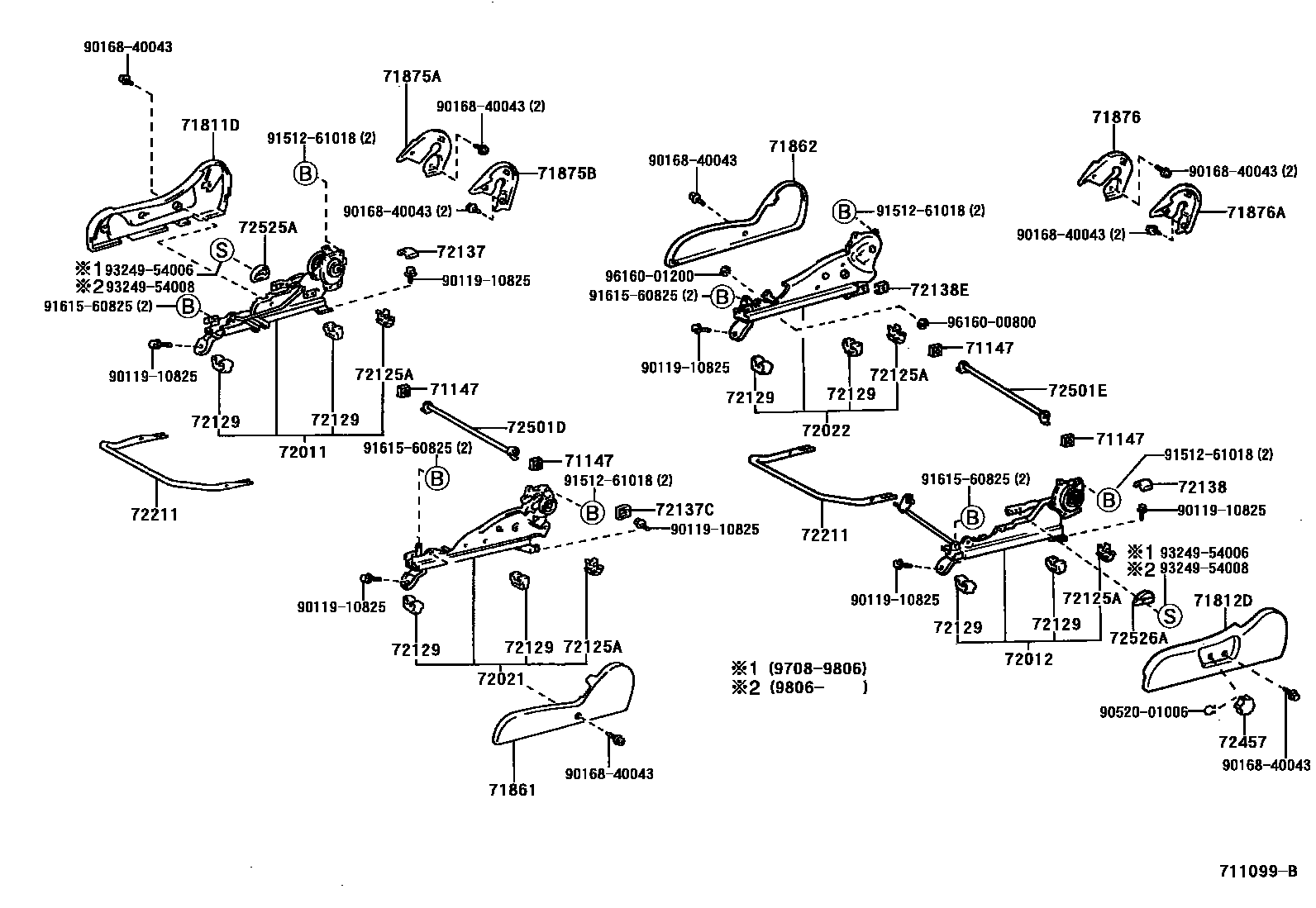 Toyota HILUX 座椅和座椅滑轨 EPC diagram — 711099B